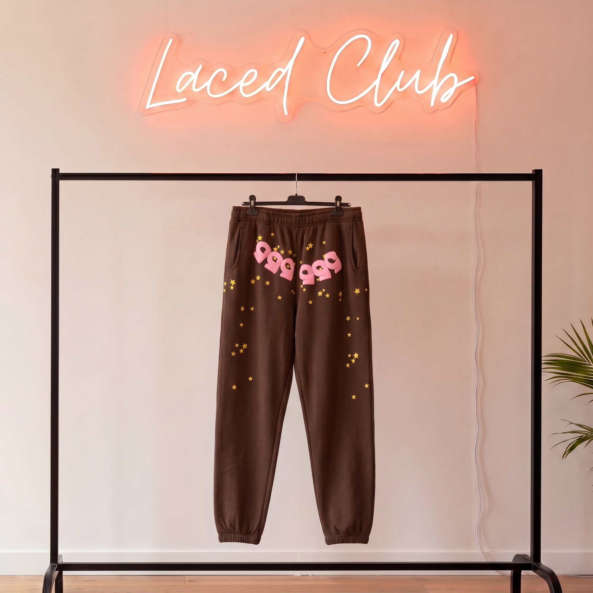 Sp5der Number 555 Sweatpants — Brown/Pink