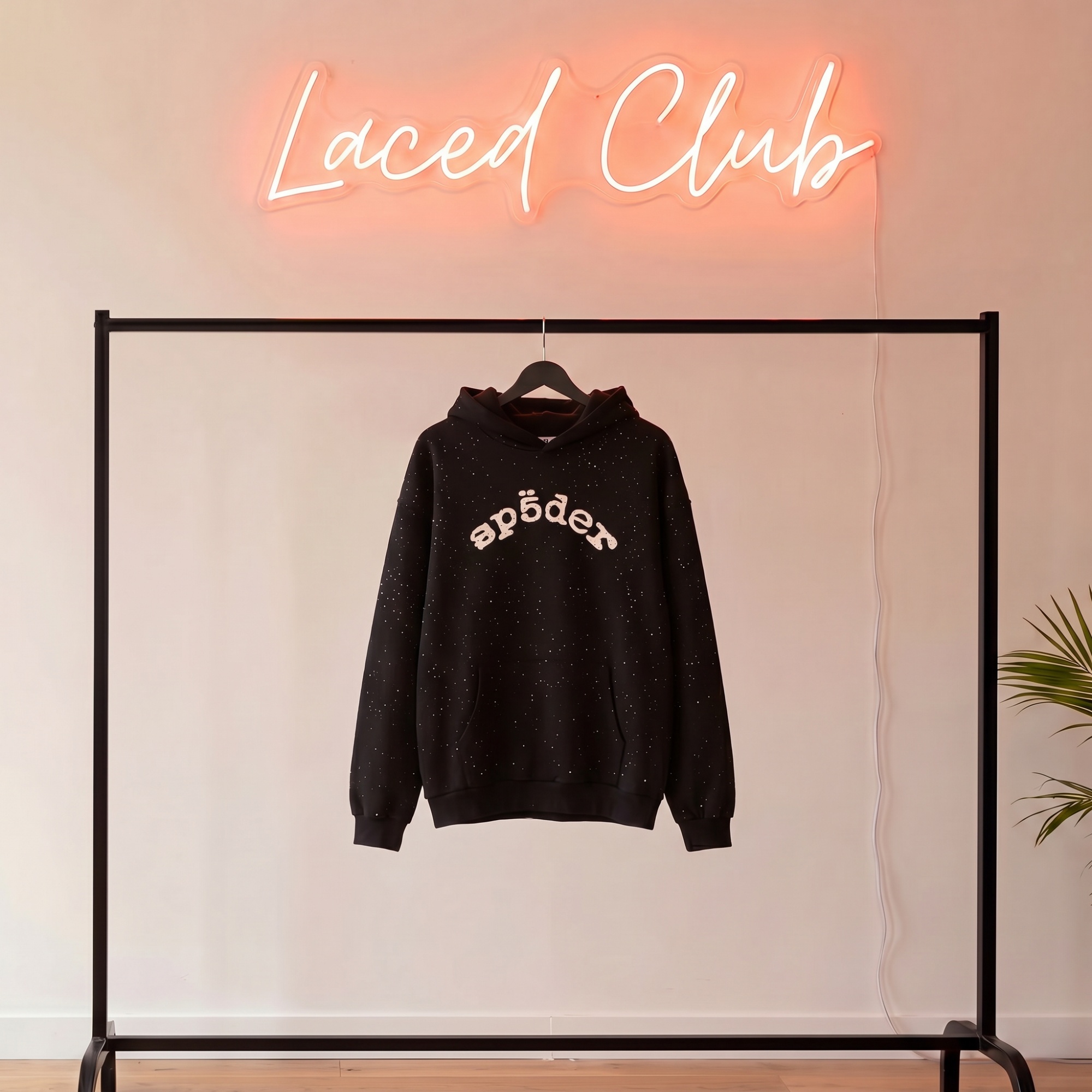 Sp5der VVS Rhinestone Hoodie — Black/White